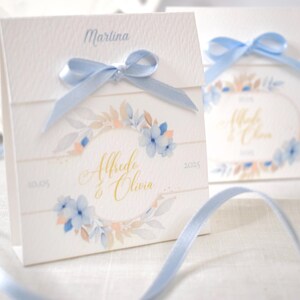 Porta Confetti Segnaposto Personalizzato Kit Fai da Te Battesimo, Matrimonio, Comunione, Cresima, Nascita Grafica Floreale Blu Polvere