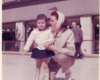 Mother Daughter Ice Skating Young Girl Toddler Woman Penn Center Rink Philadelphia Pennsylvania Original Vintage Photo Snapshot 1960s Winter