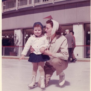 Mother Daughter Ice Skating Young Girl Toddler Woman Penn Center Rink Philadelphia Pennsylvania Original Vintage Photo Snapshot 1960s Winter image 1