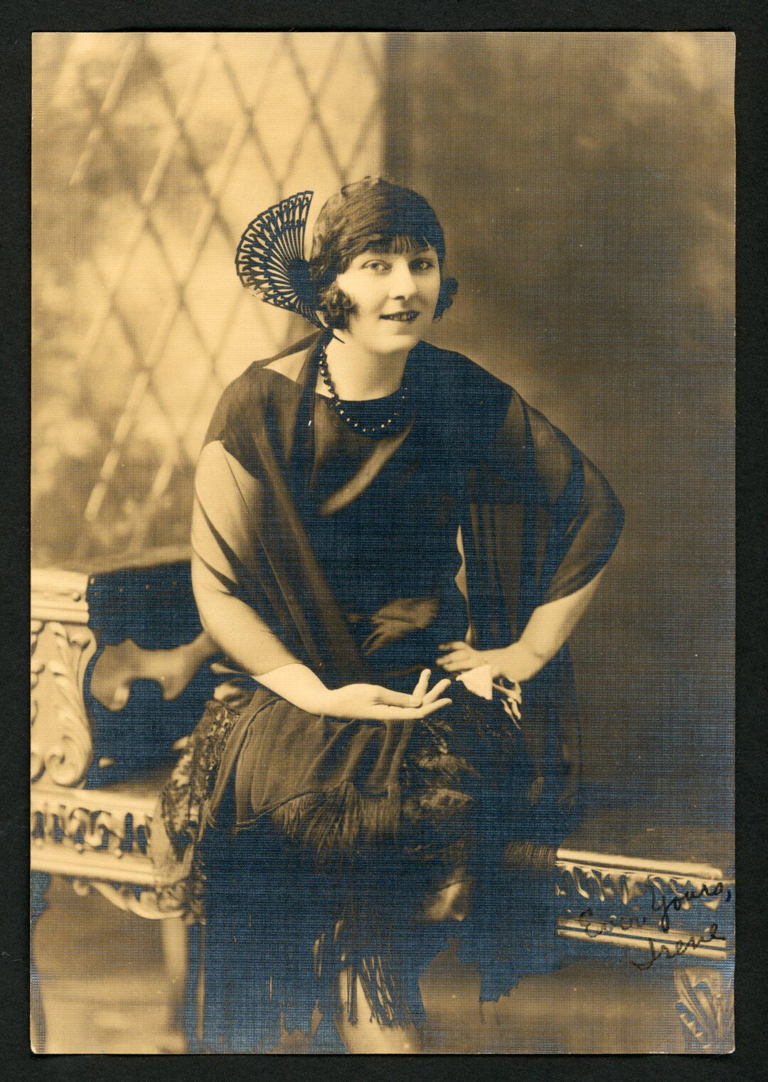 Vintage Sepia Studio Portrait Photo 1920s Elegant Flapper Woman Beaded ...