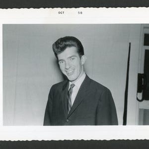 Vintage Photo Snapshot 1940s: Handsome Smiling Man in Suit Pompadour Hair Fashion