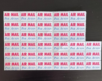 Vintage Air Mail Par Avion Perforated Gummed Stickers Sheet of 33