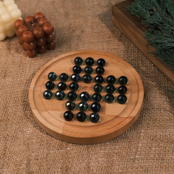 Jeu de solitaire en bois, jeu de solitaire avec chevilles classique pour tous les âges, jeu de solitaire unique fait main avec 36 boules de cristal, cadeau pour enfants