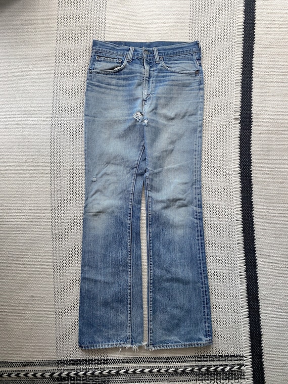 Vintage 1970s Levi's 517 Big E Distressed Blue Flare Denim Vintage 1970s Levi's 517 Big E Distressed Blue Flare Denim