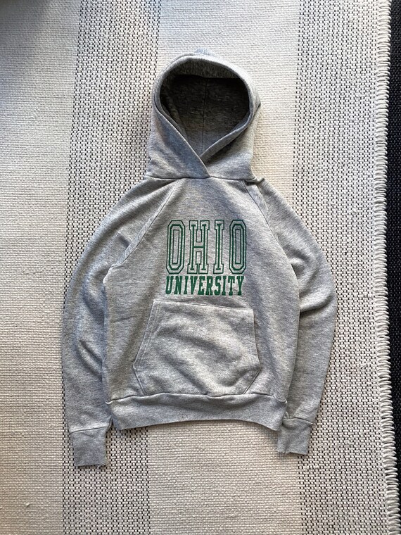 Vintage 1980s Ohio University Grey Hoodie Sweatshirt Size S