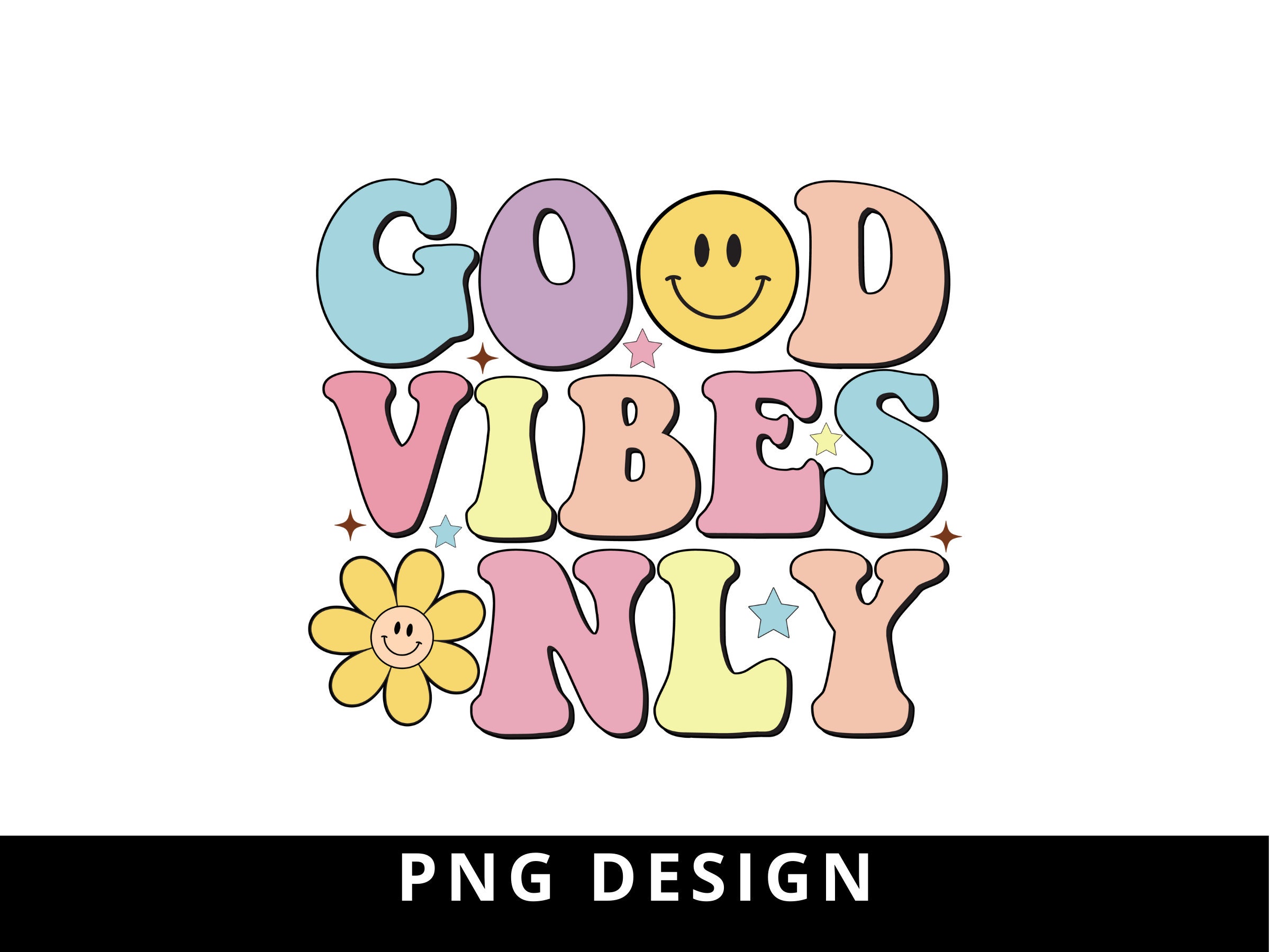 Good Vibes Only PNG Retro Wavy Text PNG Happy Face Smiley Etsy Hong Kong