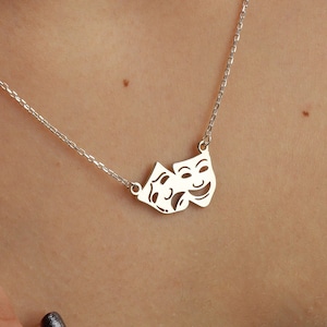 Sterling Silver Theater Drama Mask Necklace, Comedy Tragedy Mask Necklace, Theatre Pendant, Silver Actor Actress Gift, Drama Mask Jewelry