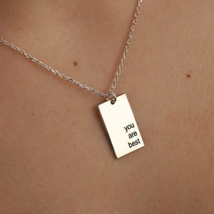 Sterling Silver Word Plate Necklace, Dainty You are Best Necklace, Engraved Necklace Quote Necklace, Silver Word Necklace, Quote Jewelry