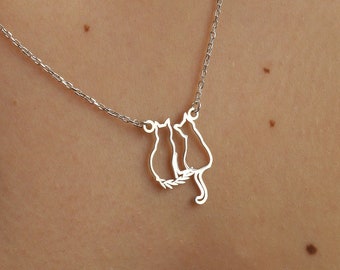 Collier Silver Two Cats, Collier d’animaux de la Saint-Valentin, Cadeaux de la Saint-Valentin, Bijoux pour animaux, Collier de chats mignons, Collier minimaliste