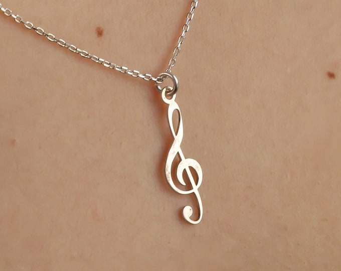 Musical Note Necklace, Treble Clef Necklace, Musical Charm Pendant, Musician Jewelry, Instrumental Necklace, Treble Clef Jewelry