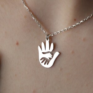 Mom and Baby Hands Necklace, Mom Gift, Sterling Silver Hands Necklace, Family Jewelry, Gift for New Mom, Simple Necklace, Handmade Necklace
