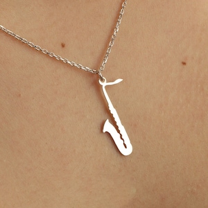Silver Saxophone Necklace, Instrument Necklace, Musical Necklace, Saxophone Pendant, Gift for Musicians, Music Instrument Jewelry