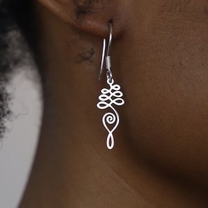 Lotus Flower Pattern Silver Unalome Earrings, Sterling Silver Spiritual Jewelry, Buddhist Lotus Flower Earring, Yoga Necklace, Lotus Flower