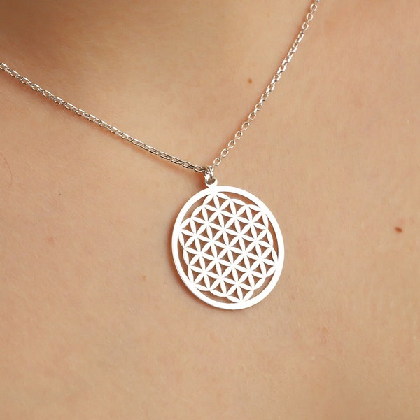 Flower of Life Silver Necklace, Floral Necklace, Flower of Life Pendant, Sacred Geometry Jewelry, Spiritual Jewelry, Mandala Necklace