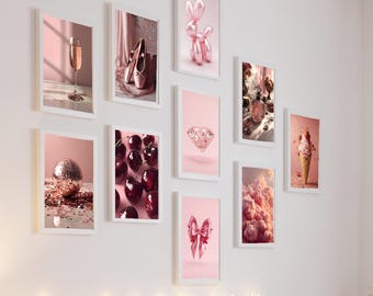 Pinkfarbenes Wandbild-Set (10 Stück), 10 druckbare Kunstdrucke, feminine Galerie-Deko, Wanddeko für Mädchenzimmer, A3-Poster (JPG, PDF)