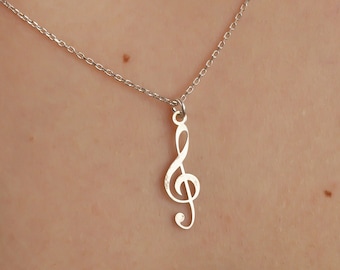 Collana con chiave di violino in argento sterling, delicata collana di note musicali, collana per musicisti, collana con ciondoli di note musicali, regalo per musicisti