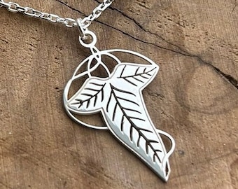 Sterling Silver Fellowship Necklace, Elf Leaf Pendant, Silver Elvish Brooch Charm, Leaf of Lothlorien Necklace, Dainty Elven Jewelry