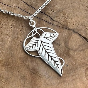 Sterling Silver Fellowship Necklace, Elf Leaf Pendant, Silver Elvish Brooch Charm, Leaf of Lothlorien Necklace, Dainty Elven Jewelry