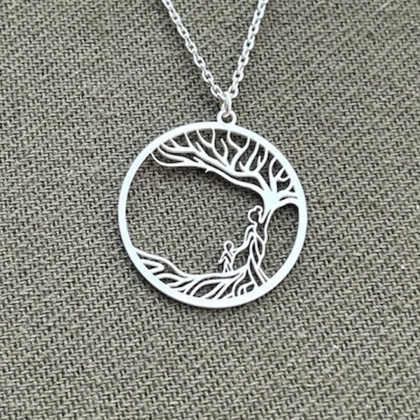 Mom and Child Necklace, Line Mother and Child Charm, Mother's Day Gift, Tree Necklace, Silver Mother's Day Necklace