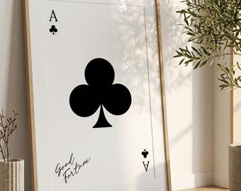 Pik-Ass-Poster, Glückssymbol, minimalistisches Spielkarten-Poster, modernes Schwarz-Weiß-Dekor, digitaler Download, A3 und 50 x 70 cm