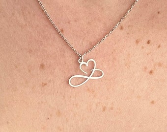 Sterling Silver Lovers Necklace, Infinity Symbol Necklace, Heart and Infinity Necklace, Infinity Jewelry, Handmade Silver Necklace