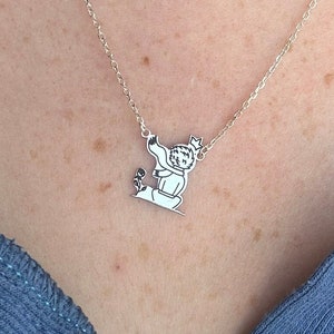 Sterling Silver Little Child Necklace, Cartoon Necklace, Handmade Cute Necklace, Animation Necklace for Her, Gift for Girlfriend