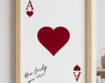 Herz-Ass als druckbares Wandbild, Glückskarten-Poster zum Ausdrucken, modernes minimalistisches Poster, Wohndekoration, minimalistisches digitales Spielkartenposter