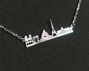 Silver Paris City Necklace, Paris Skyline Necklace, Cityscape Necklace, Silver City Pendant, Travel Lover Gift, Eiffel Tower Necklace