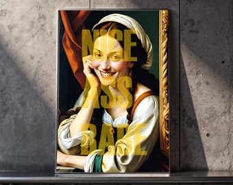 Lustige Vintage Wand Kunst zum ausdrucken, nice Ass Poster, sarkastisches Badezimmer Dekor, klassisches Portrait digitaler Download, Haus Wandkunst