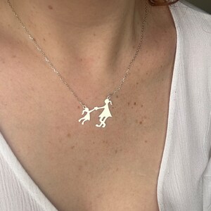 Mother and Daughter Silhouette Necklace, Cute Mom and Baby Charm, Mother's Day Gift, Family Necklace, Silver Mother's Day Necklace image 2