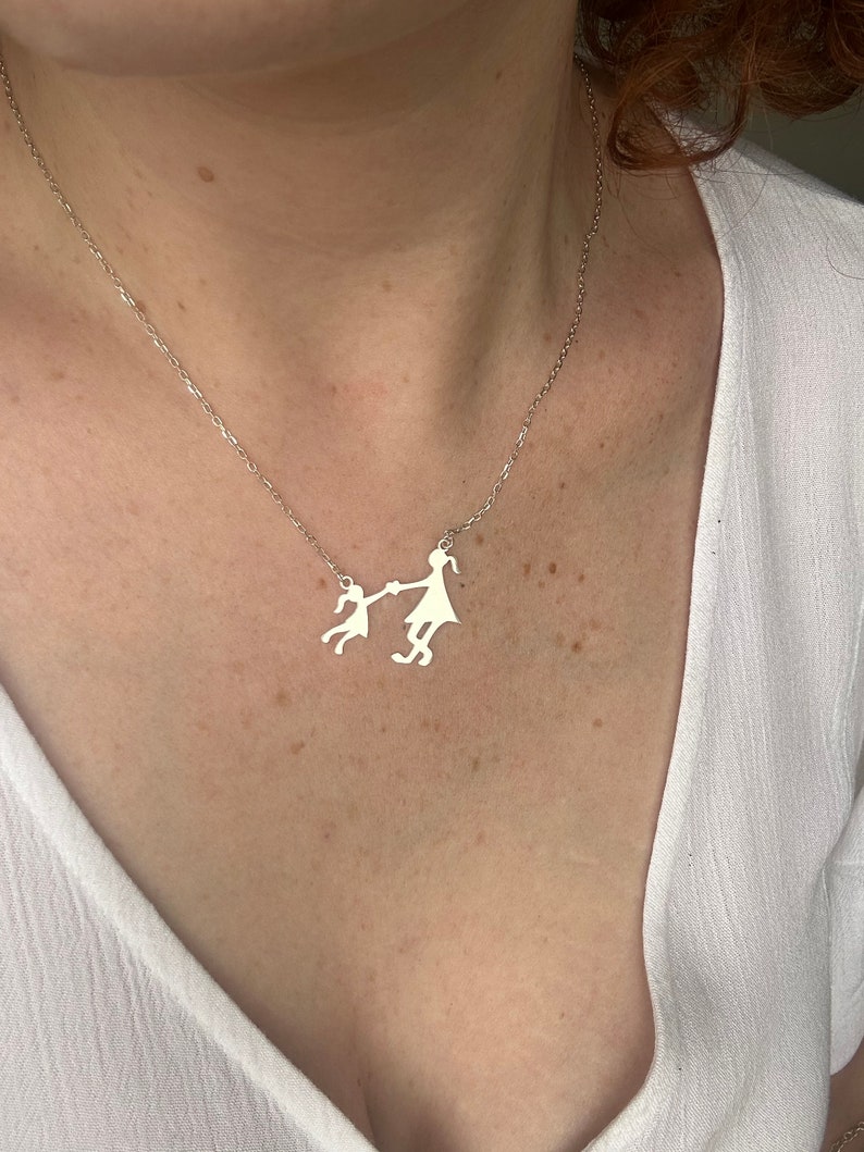 Mother and Daughter Silhouette Necklace, Cute Mom and Baby Charm, Mother's Day Gift, Family Necklace, Silver Mother's Day Necklace image 2