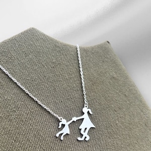 Mother and Daughter Silhouette Necklace, Cute Mom and Baby Charm, Mother's Day Gift, Family Necklace, Silver Mother's Day Necklace image 3