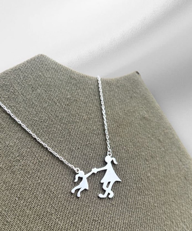 Mother and Daughter Silhouette Necklace, Cute Mom and Baby Charm, Mother's Day Gift, Family Necklace, Silver Mother's Day Necklace image 3