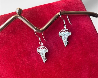 Sterling Silver Fellowship Earrings, Elf Leaf Earrings, Elven Brooch Earrings, Leaf of Lothlorien Earrings, Leaf Jewelry, Elven Earrings