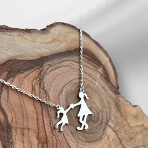 Mother and Daughter Silhouette Necklace, Cute Mom and Baby Charm, Mother's Day Gift, Family Necklace, Silver Mother's Day Necklace image 4