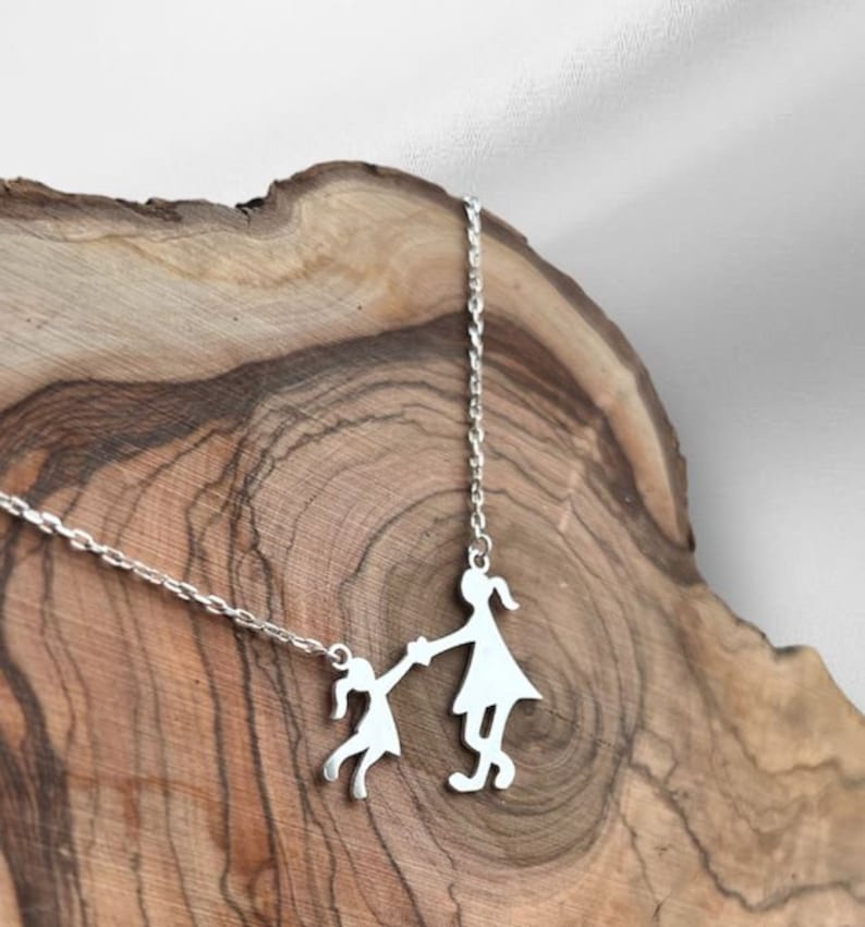 Mother and Daughter Silhouette Necklace, Cute Mom and Baby Charm, Mother's Day Gift, Family Necklace, Silver Mother's Day Necklace image 4