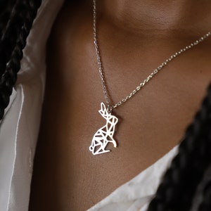 Sterling Silver Origami Bunny Necklace, Dainty Rabbit Necklace, Geometric Bunny Pendant, Origami Animal Jewelry, Silver Bunny Pendant