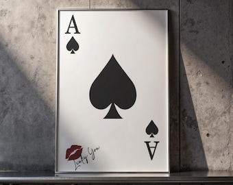 Ace of Spades Wandkunst, Lucky Kasino inspiriert druckbares Poster, schwarz weißes minimalistisches Pokerdekor, modernes Spielzimmer & Hausbar digitale Kunst
