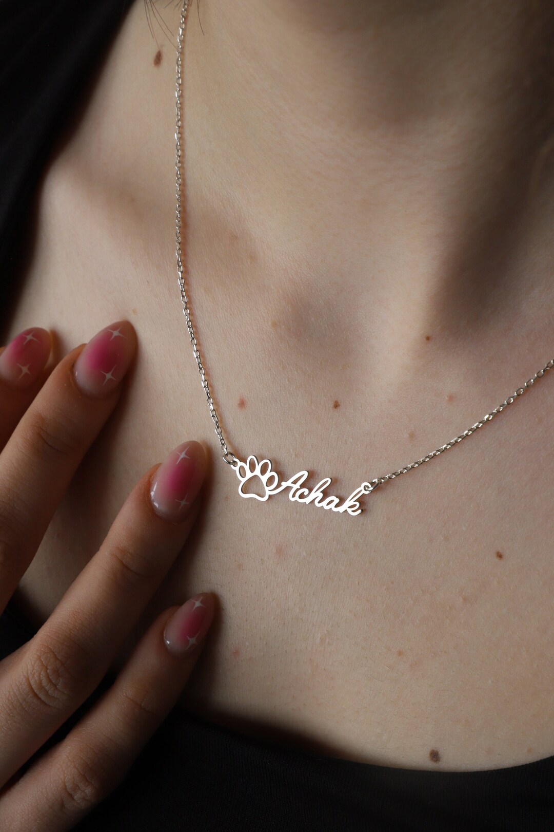 Personalized Pet Name Necklace, Name Necklace With Paw, Memorial