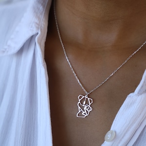 Sterling Silver Origami Mom and Baby Koala Necklace, Mother Daughter Necklace, Australia Animal Necklace, Geometric Koala Pendant