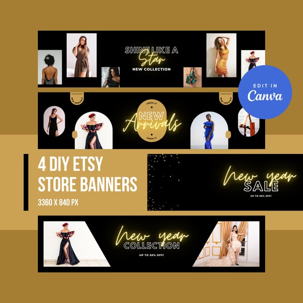 Etsy banner shop - 4 New year banners - Canva website banner - DIY Etsy banner - Etsy store banner - Etsy banner template - Minimalist store