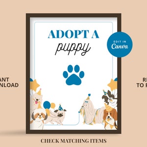 Adopteer een puppy-bord Adopteer een puppyfeest, Puppy Party Games, Hond Adoptie Verjaardagsfeestje, Hondenliefhebber Verjaardag | Afdrukbaar | Laten we Pawty!
