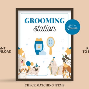 Grooming Station Sign Adopteer een puppyfeest, Puppy Party Games, Hond Adoptie Verjaardagsfeestje, Hondenliefhebber Verjaardag | Afdrukbaar | Laten we Pawty!