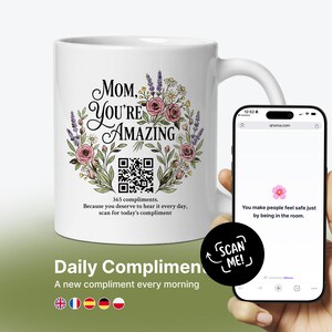 365 Daily Compliments Mom Mug, Interactive QR Code Affirmation Cup Gift
