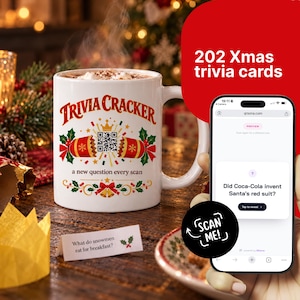 Caneca com Jogo de Perguntas e Respostas de Natal com Código QR - Piadas de Natal - Jogo de Mesa para a Família - Nova Pergunta a Cada Leitura - Presente de Amigo Secreto - Festa de Fim de Ano