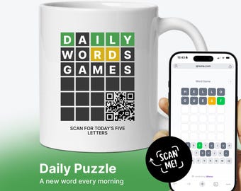 Taza Juego de Palabras QR Código 5 Letras Palabra Nueva Cada Día Rompecabezas Regalo Taza Interactiva Regalo Original Idea Regalo Única Café