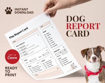 Modèle de carte de rapport de chien imprimable pour les gardiens d'animaux et les garderies pour chiens - Gardez une trace de vos clients à fourrure ! Fiche de rapport d'animal de compagnie. Carte de promenade de chien