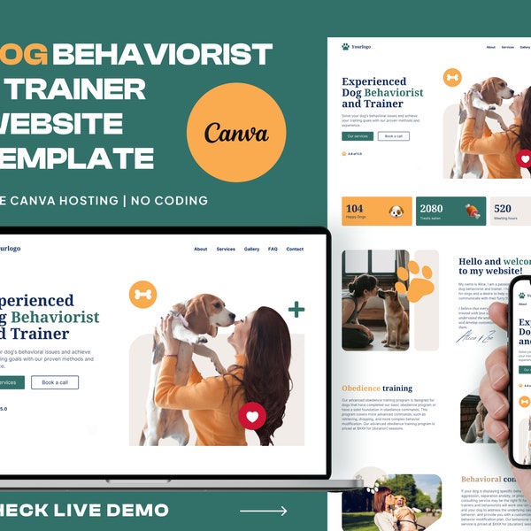 Dog Behaviorist Canva Website | Dog Trainer Website | Dog Therapist | Canva Website Template | Behavioral Consulting Website | Dog Care