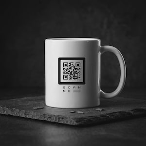 Mok met gepersonaliseerde QR-code en bewerkbare link - Dubbelzijdig bedrukt - Scananalyse - Slim cadeau voor kantoor, bedrijf en koffieliefhebbers