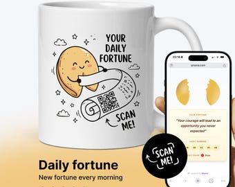 Taza Galleta de la Fortuna: Predicción Diaria por Escaneo, Números de la Suerte, Sabiduría Interactiva (Cerámica)